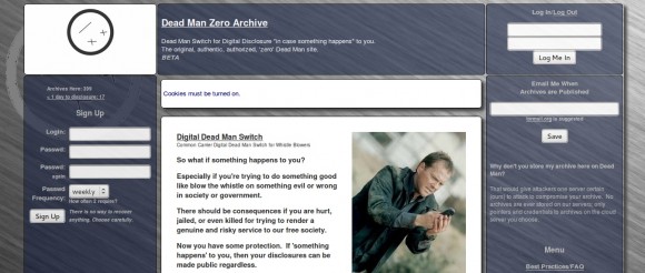 Dead Man Zero's Website in the "Deep Web"