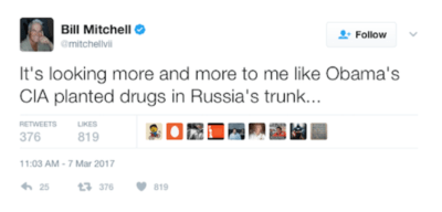 Bill Mitchell: It's looking more and more to me like Obama's CIA planted drugs in Russia's trunk...